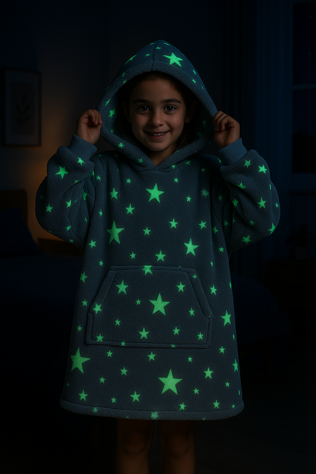 Manta con capucha cielo estrellado brilla en la oscuridad