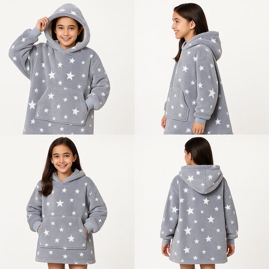 Manta con capucha cielo estrellado brilla en la oscuridad