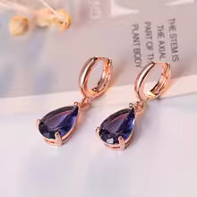 Pendientes Elegantes con Cristal Azul en Forma de Gota - Oro Rosa