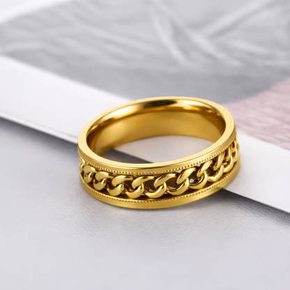 Anillo Dorado Diseño Cadena - Estilo Moderno y Elegante