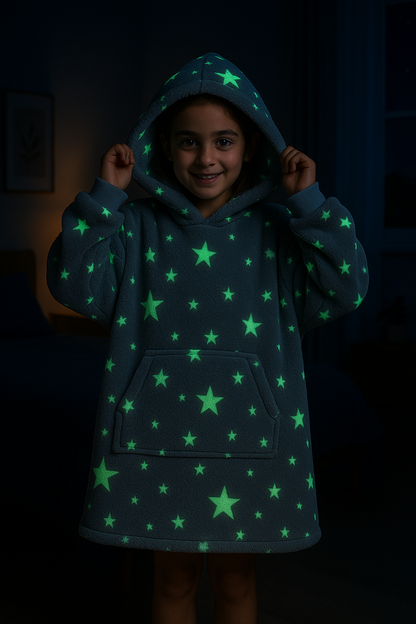 Manta con capucha cielo estrellado brilla en la oscuridad