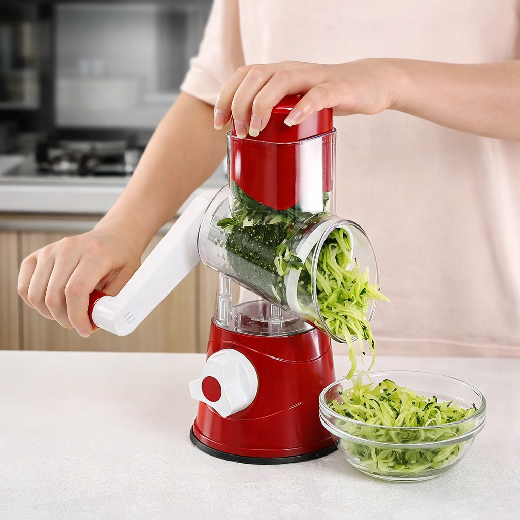 Rallador Rotatorio Manual Multifunción – Corta, Ralla y Lamina en Segundos