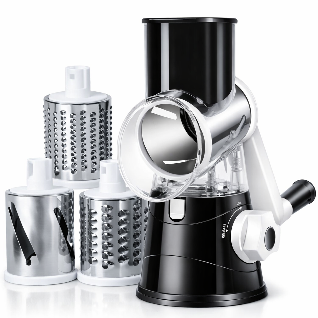 Rallador Rotatorio Manual Multifunción – Corta, Ralla y Lamina en Segundos