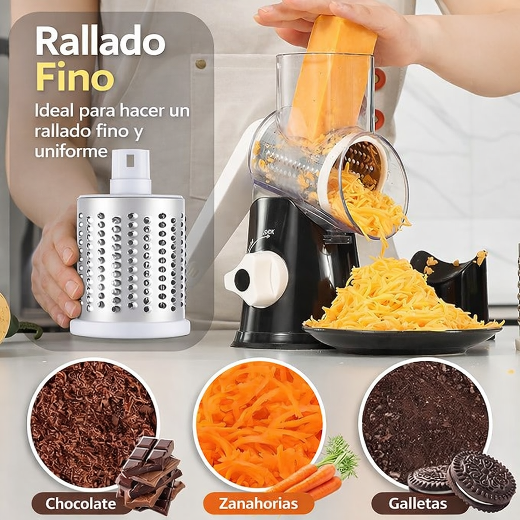 Rallador Rotatorio Manual Multifunción – Corta, Ralla y Lamina en Segundos