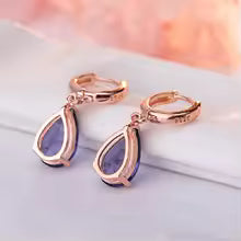 Pendientes Elegantes con Cristal Azul en Forma de Gota - Oro Rosa
