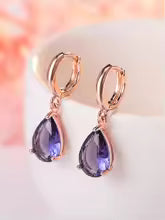 Pendientes Elegantes con Cristal Azul en Forma de Gota - Oro Rosa